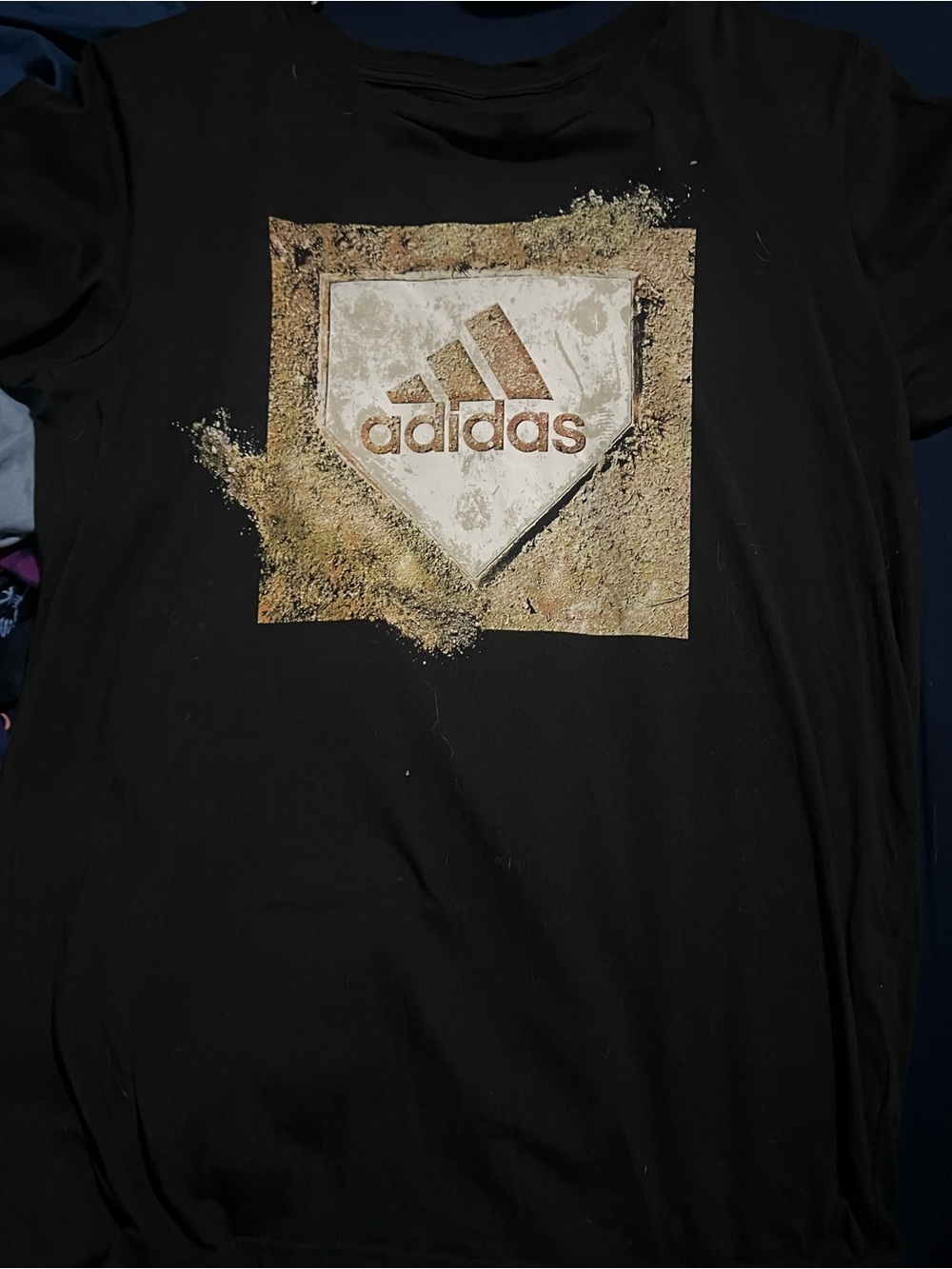 adidas Black Tee with home plate and dirt.